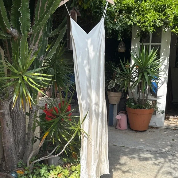 DANNIJO Ivory Satin Slip Dress - Spaghetti Strap Maxi - Picture 3 of 16